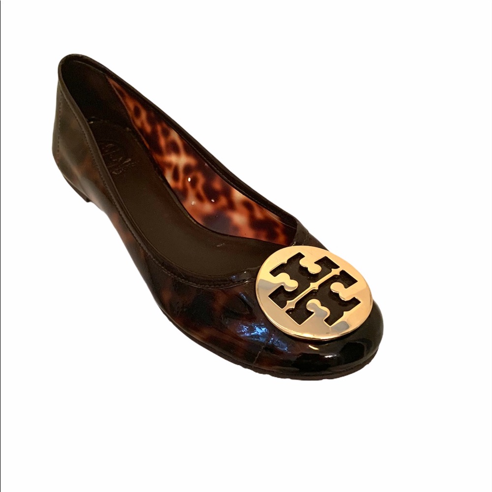 Tory Burch Gold logo animal flats synthetic upper